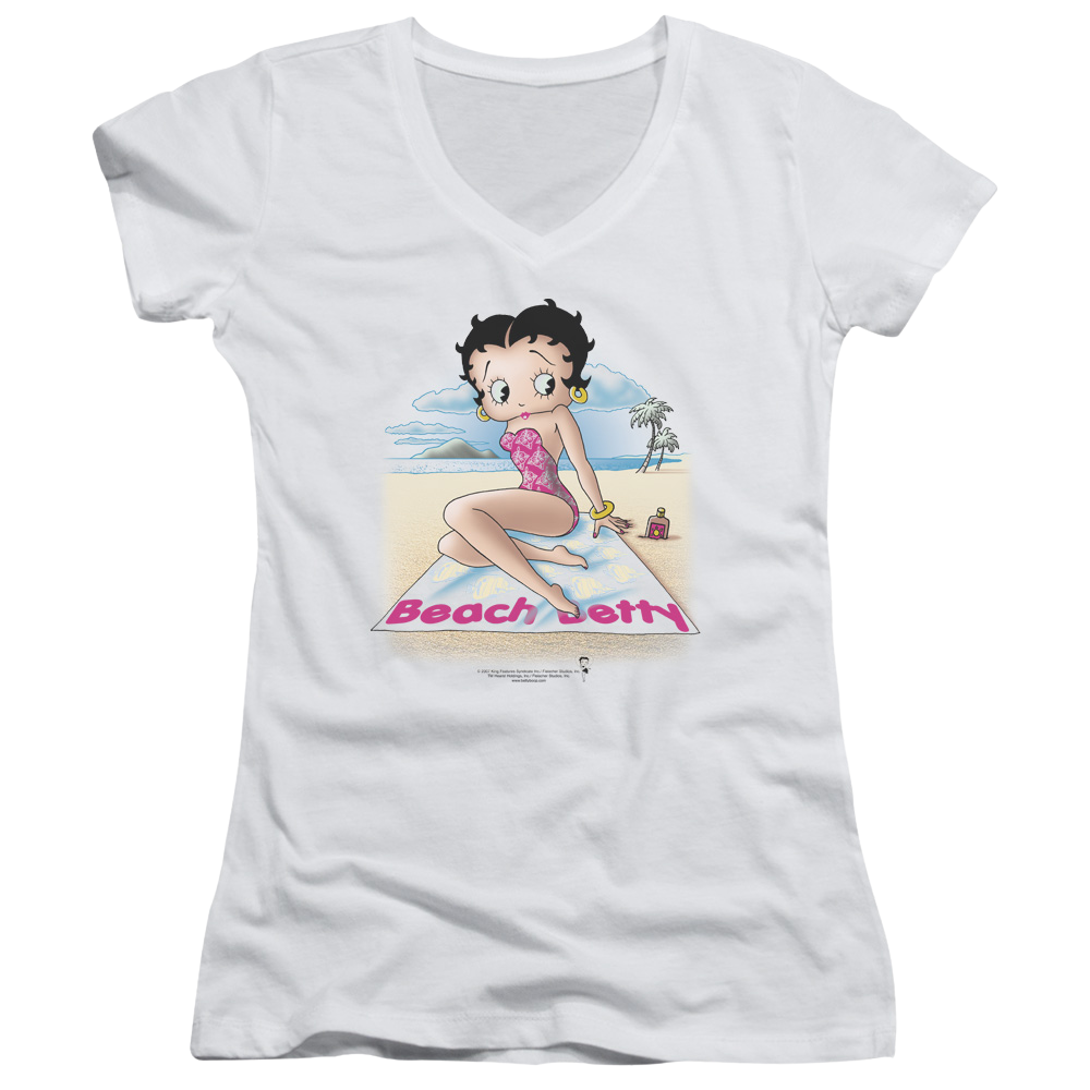 Betty Boop Beach Betty - Juniors V-Neck T-Shirt Juniors V-Neck T-Shirt Betty Boop