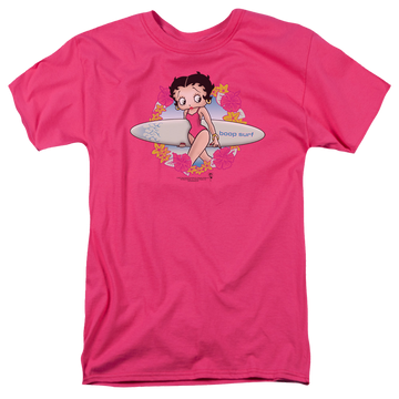 Hot pink men's regular fit t-shirt with Betty Boop Surf graphic