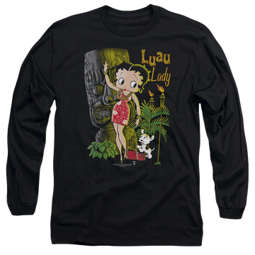 Black men's long sleeve t-shirt with Betty Boop Luau Lady graphic