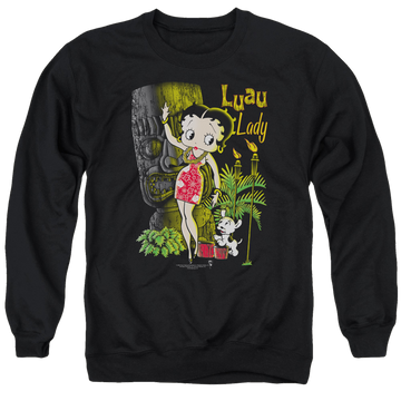 Black men's crewneck sweatshirt with Betty Boop Luau Lady graphic