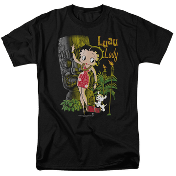 Black men's regular fit t-shirt with Betty Boop Luau Lady graphic