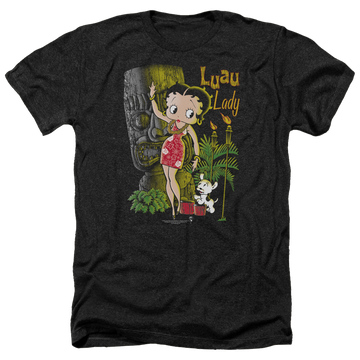 Charcoal men's heather t-shirt with Betty Boop Luau Lady graphic