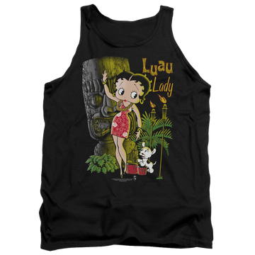 Black men's tank with Betty Boop Luau Lady graphic
