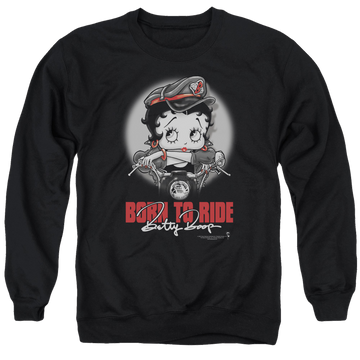 Black men's crewneck sweatshirt with Betty Boop Born To Ride graphic