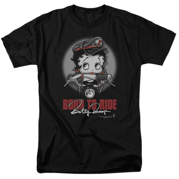 Black men's regular fit t-shirt with Betty Boop Born To Ride graphic