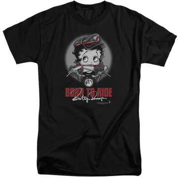 Black men's tall fit t-shirt with Betty Boop Born To Ride graphic