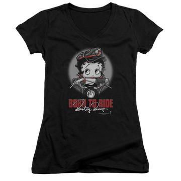 Betty Boop Born To Ride - Juniors V-Neck T-Shirt Juniors V-Neck T-Shirt Betty Boop