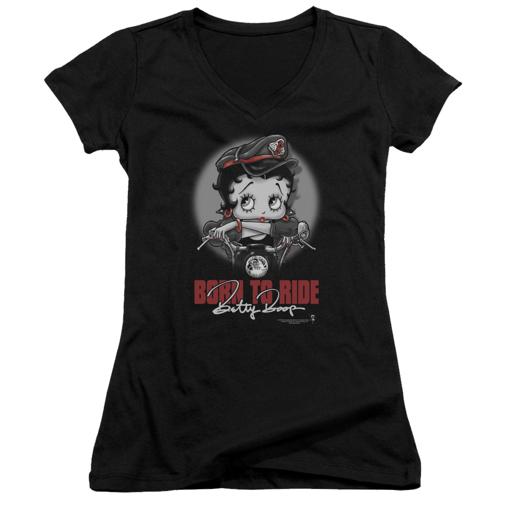 Betty Boop Born To Ride - Juniors V-Neck T-Shirt Juniors V-Neck T-Shirt Betty Boop