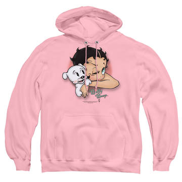 Pink pullover hoodie with Betty Boop Wink graphic