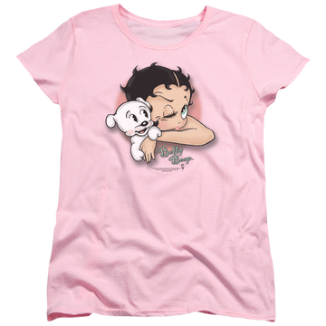 Pink women's t-shirt with Betty Boop Wink graphic