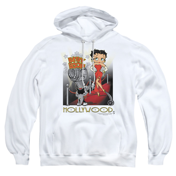 White pullover hoodie with Betty Boop Hollywood graphic