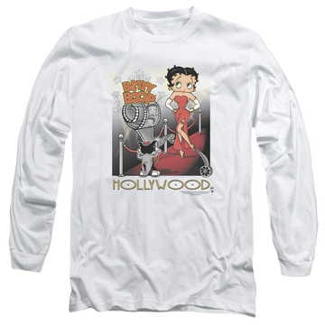 White men's long sleeve t-shirt with Betty Boop Hollywood graphic