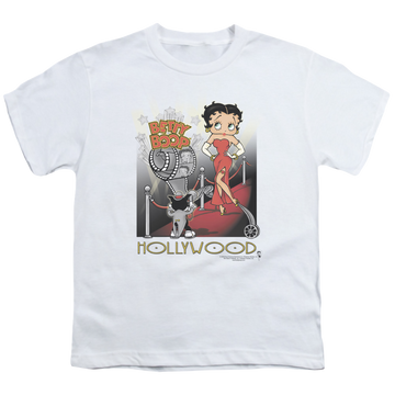 White youth t-shirt for ages 8 to 12 with Betty Boop Hollywood graphic
