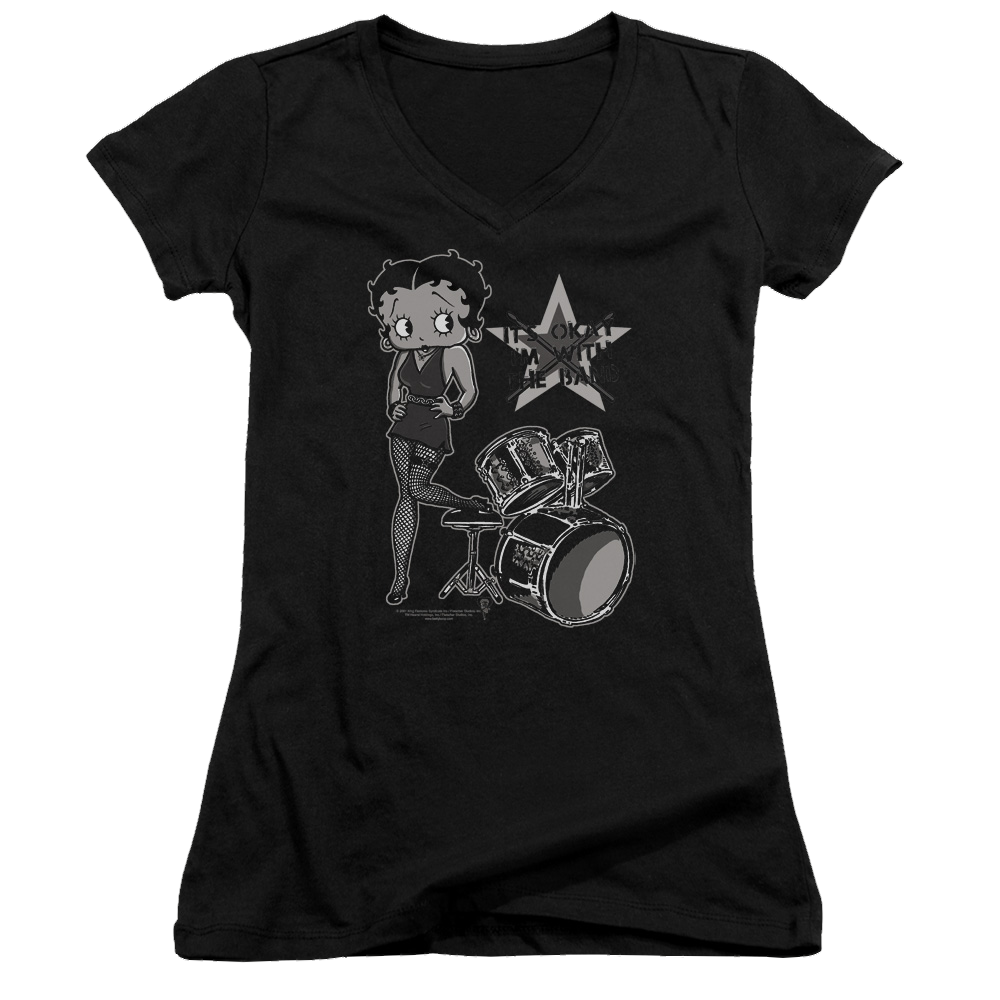 Betty Boop With The Band - Juniors V-Neck T-Shirt Juniors V-Neck T-Shirt Betty Boop