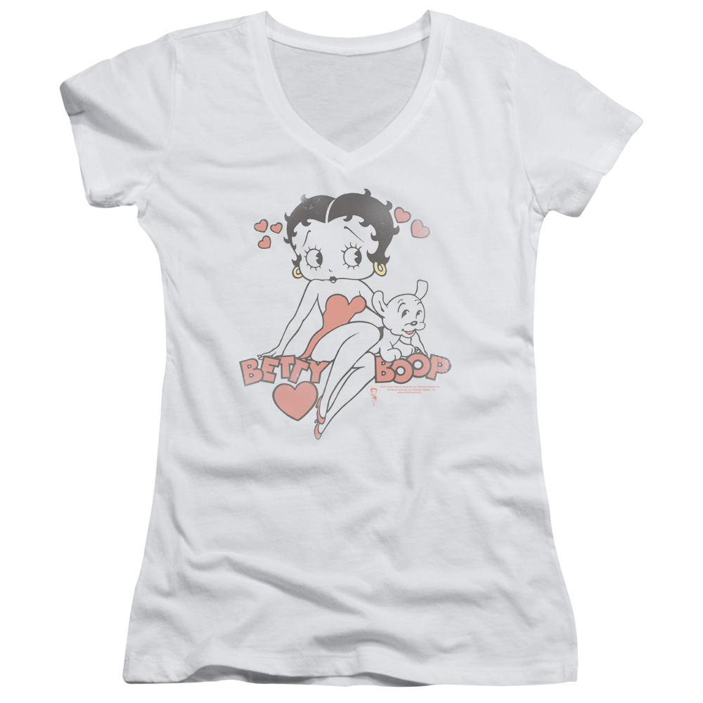 Betty Boop Classic With Pup - Juniors V-Neck T-Shirt Juniors V-Neck T-Shirt Betty Boop