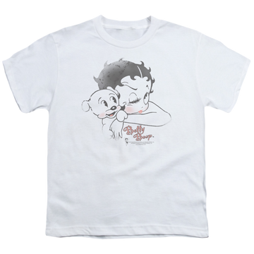 White youth t-shirt for ages 8 to 12 with Betty Boop Vintage Wink graphic
