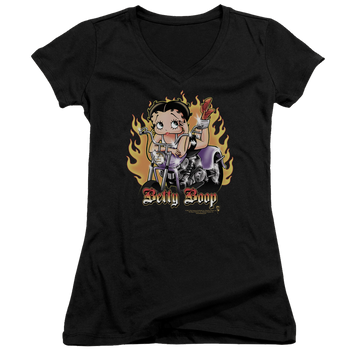 Betty Boop Biker Flames Boop - Juniors V-Neck T-Shirt Juniors V-Neck T-Shirt Betty Boop
