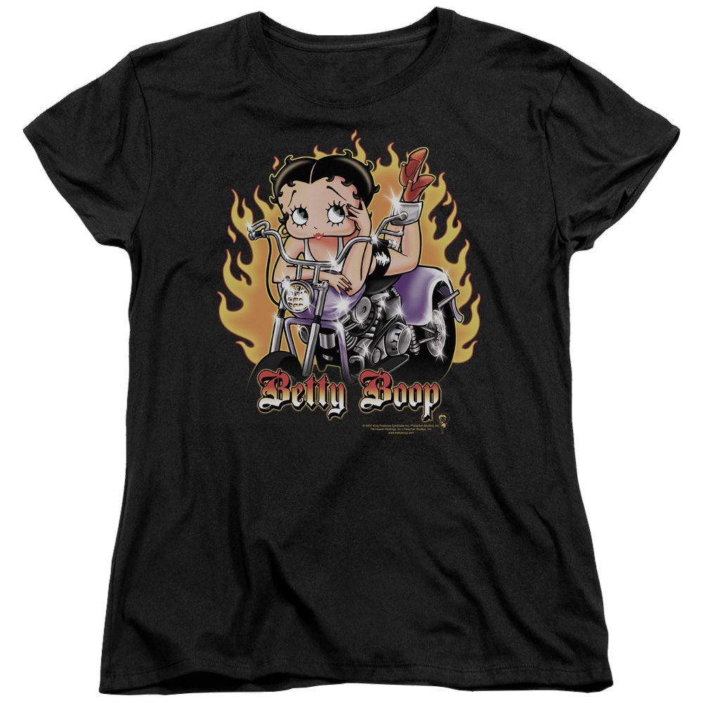 Betty Boop Biker Flames Boop - Women's T-Shirt Women's T-Shirt Betty Boop