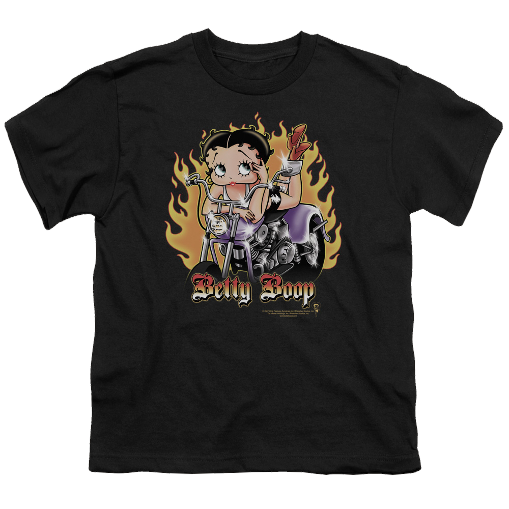 Betty Boop Biker Flames Boop - Youth T-Shirt Youth T-Shirt (Ages 8-12) Betty Boop