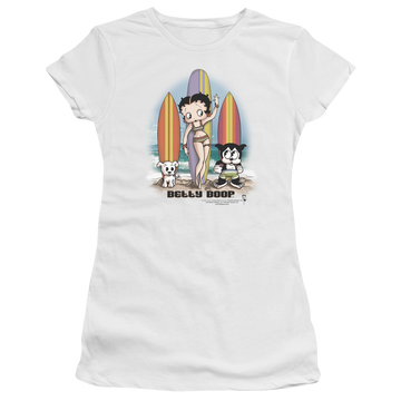 White juniors t-shirt with Betty Boop Surfers graphic