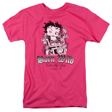 Hot pink men's regular fit t-shirt with Betty Boop Born Wild graphic