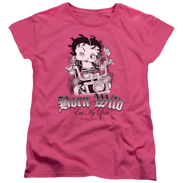 Hot pink women's t-shirt with Betty Boop Born Wild graphic