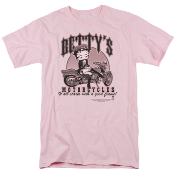Pink men's regular fit t-shirt with Betty Boop Bettys Motorcycles graphic