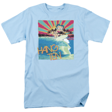 Light blue men's regular fit t-shirt with Betty Boop Hang Ten graphic