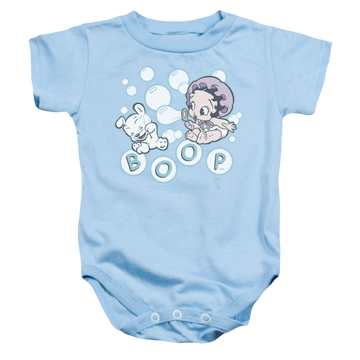Light blue baby bodysuit with Betty Boop Baby Bubbles graphic