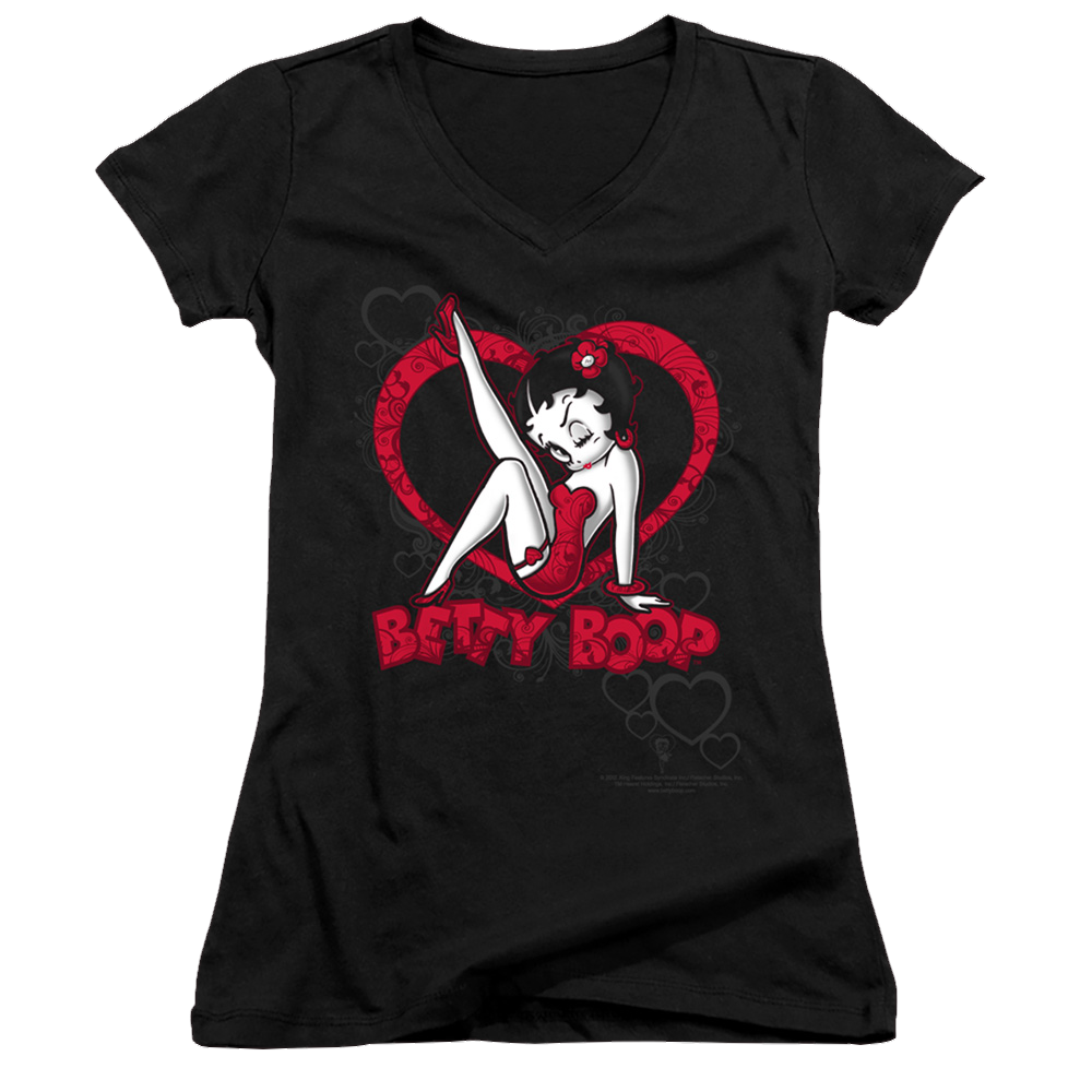 Betty Boop Scrolling Hearts - Juniors V-Neck T-Shirt Juniors V-Neck T-Shirt Betty Boop