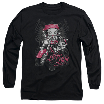 Black men's long sleeve t-shirt with Betty Boop Biker Babe graphic