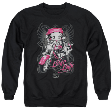 Black men's crewneck sweatshirt with Betty Boop Biker Babe graphic