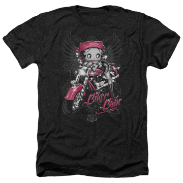 Charcoal men's heather t-shirt with Betty Boop Biker Babe graphic