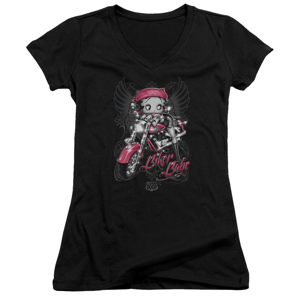 Betty Boop Biker Babe - Juniors V-Neck T-Shirt Juniors V-Neck T-Shirt Betty Boop