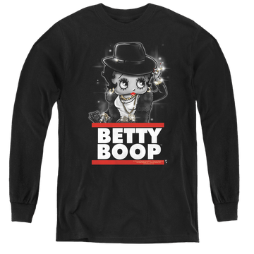 Black youth long sleeve t-shirt with Betty Boop Bling Boop graphic