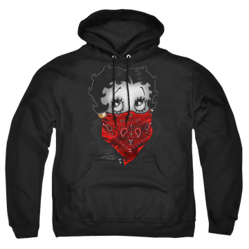 Black pullover hoodie with Betty Boop Bandana & Roses graphic