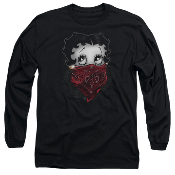 Black men's long sleeve t-shirt with Betty Boop Bandana & Roses graphic