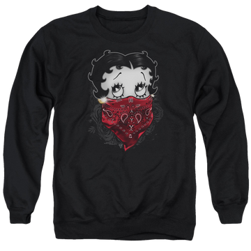 Black men's crewneck sweatshirt with Betty Boop Bandana & Roses graphic