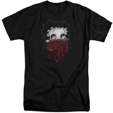 Black men's tall fit t-shirt with Betty Boop Bandana & Roses graphic