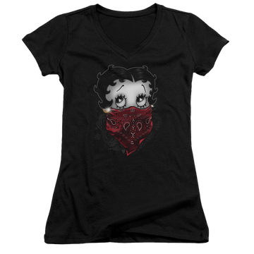 Betty Boop Bandana & Roses - Juniors V-Neck T-Shirt Juniors V-Neck T-Shirt Betty Boop