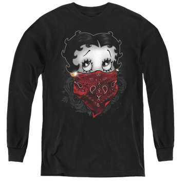 Black youth long sleeve t-shirt with Betty Boop Bandana & Roses graphic