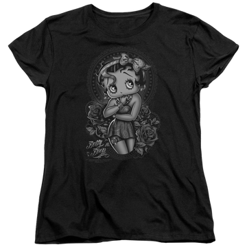 Black women's t-shirt with Betty Boop Fashion Roses graphic