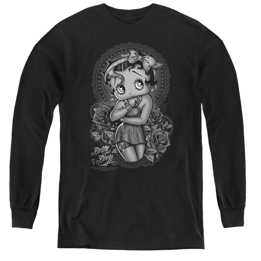 Betty Boop Fashion Roses - Youth Long Sleeve T-Shirt Youth Long Sleeve T-Shirt Betty Boop