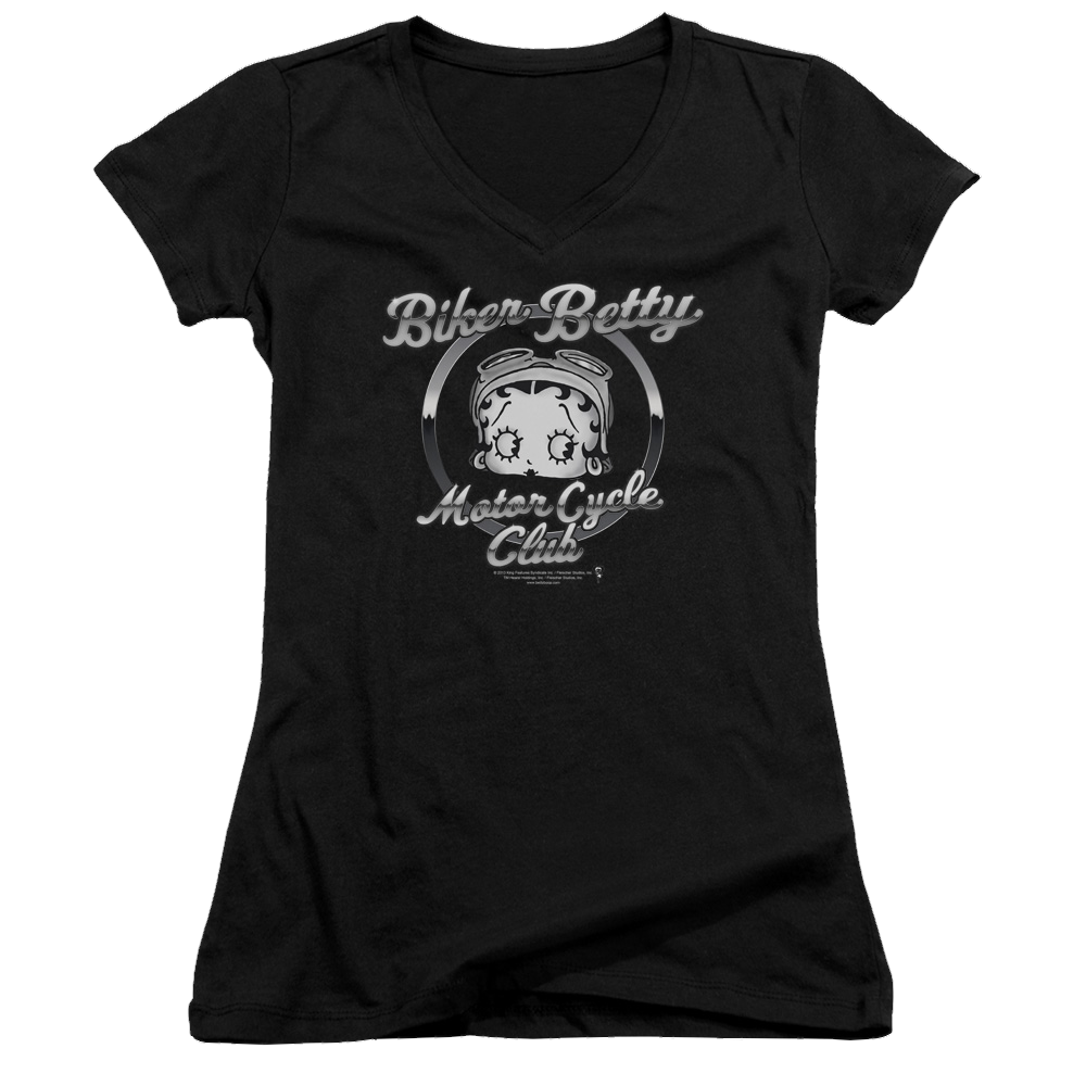 Betty Boop Chromed Logo - Juniors V-Neck T-Shirt Juniors V-Neck T-Shirt Betty Boop