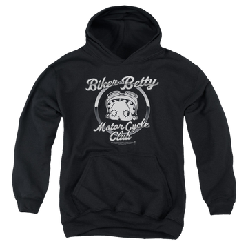 Black youth hoodie for ages 8 to 12 with Betty Boop Chromed Logo graphic