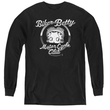 Black youth long sleeve t-shirt with Betty Boop Chromed Logo graphic