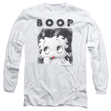 White men's long sleeve t-shirt with Betty Boop Not Fade Away graphic
