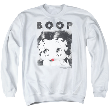 White men's crewneck sweatshirt with Betty Boop Not Fade Away graphic