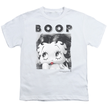 White youth t-shirt for ages 8 to 12 with Betty Boop Not Fade Away graphic