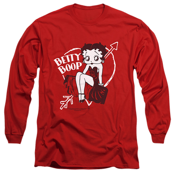 Red men's long sleeve t-shirt with Betty Boop Lover Girl graphic